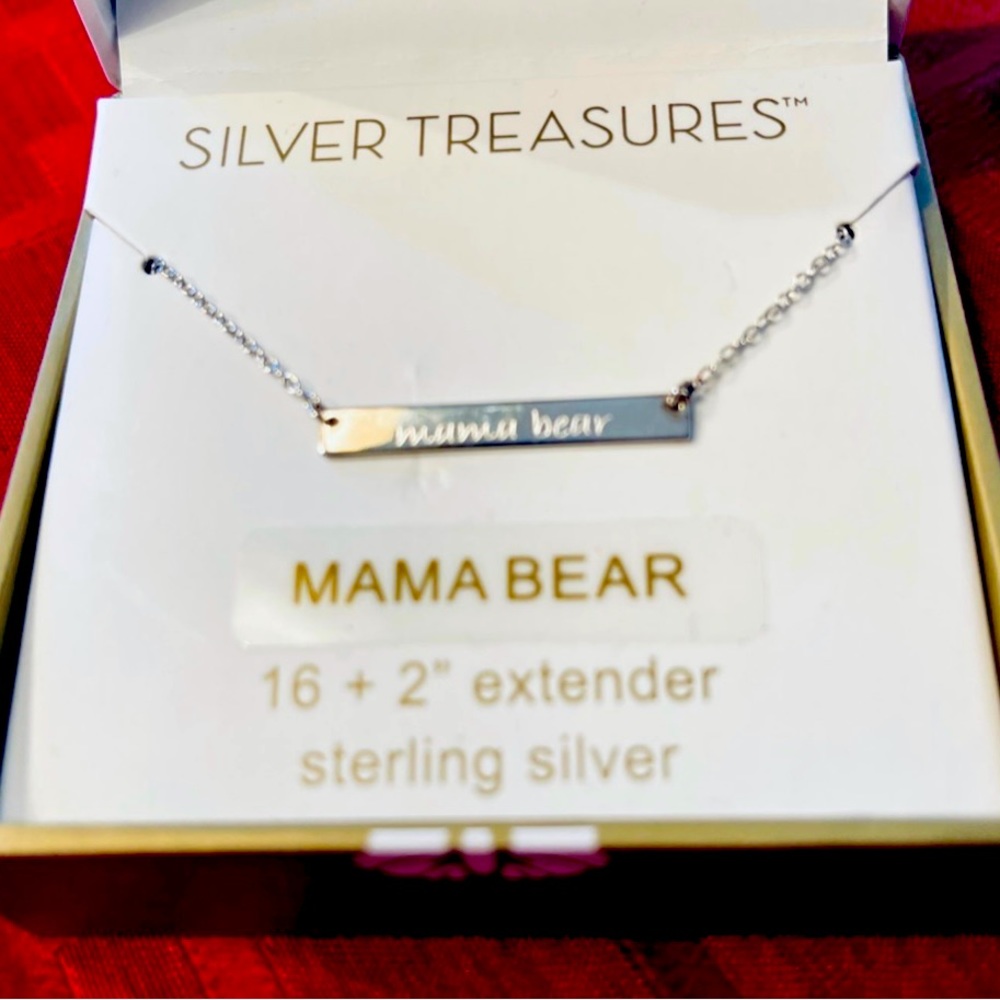 Mama Bear Sterling Silver Bar necklace New